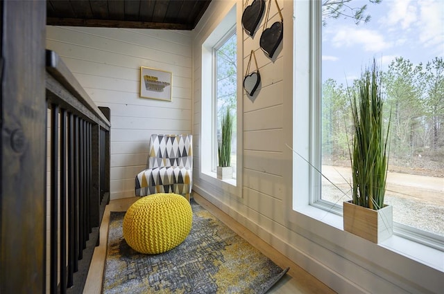 interior space featuring wood ceiling