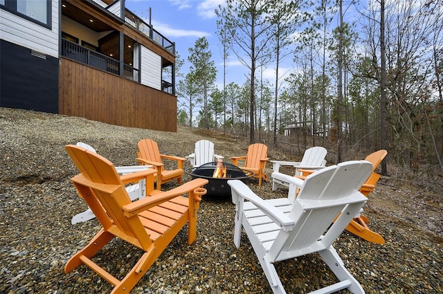 view of patio featuring a fire pit