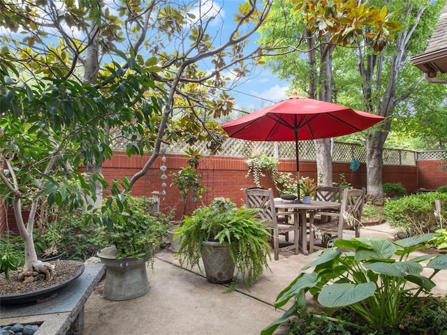 view of patio featuring outdoor dining area and a fenced backyard