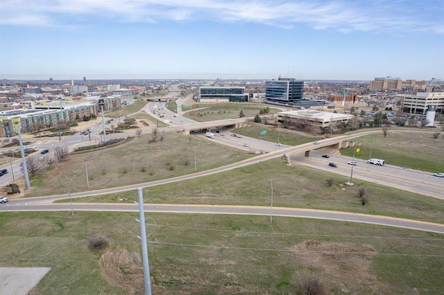 drone / aerial view featuring a city view