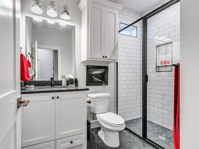 209 Pont Neuf Ct, Edmond, OK 73034 - full bathroom with vanity, a stall shower, and toilet