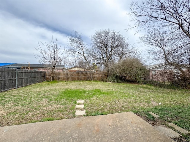 view of yard featuring a patio and a fenced backyard