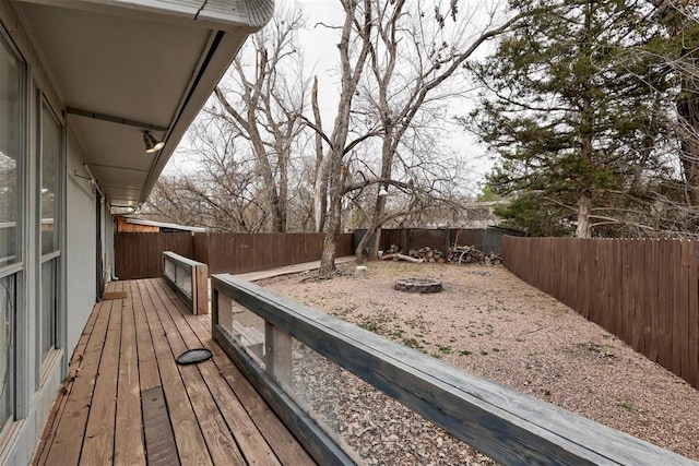 wooden terrace featuring a fenced backyard