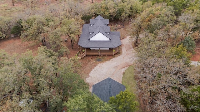 bird's eye view featuring a forest view