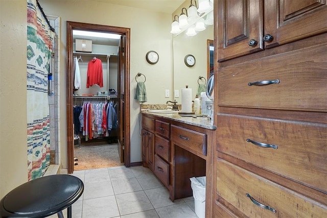 12611 N County Road 3232nd Rd, Paoli, OK 73074 - full bath with tile patterned floors, a shower with shower curtain, and vanity