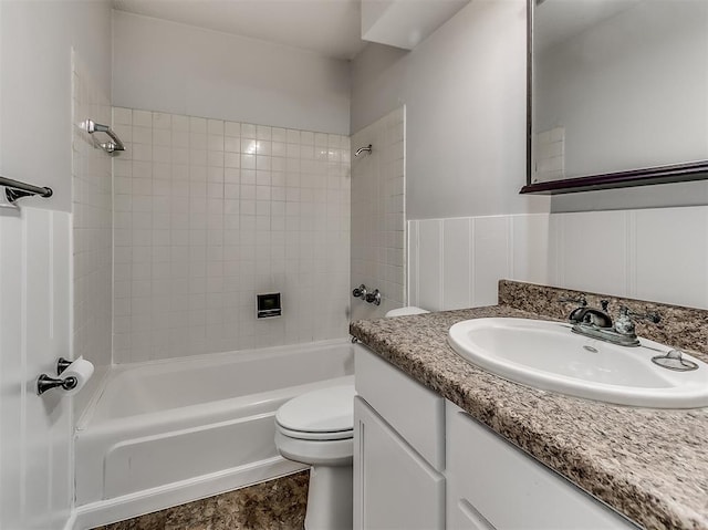 full bathroom with vanity, toilet, and tub / shower combination