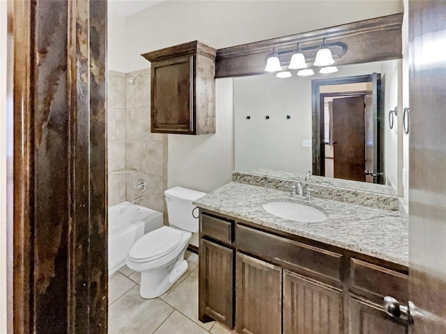 full bathroom with tile patterned flooring, toilet, vanity, and shower / bathing tub combination