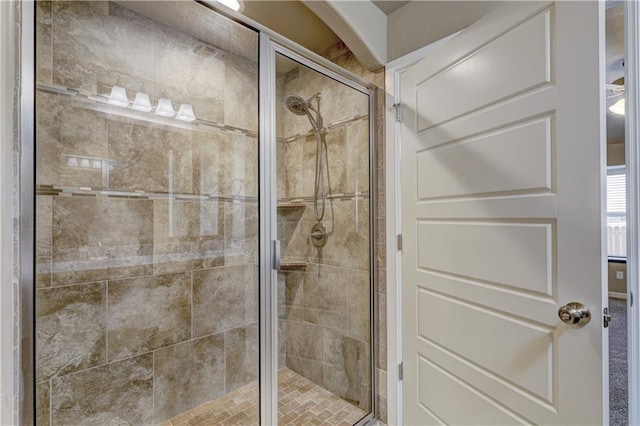 bathroom with a shower stall