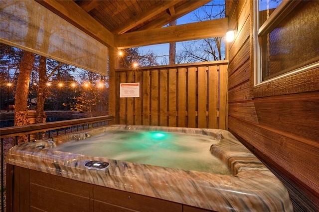 exterior space with an indoor hot tub