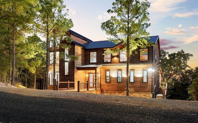 view of front of house featuring metal roof