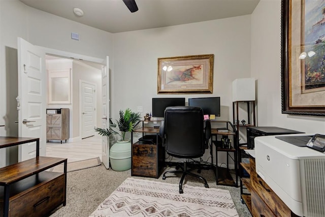 home office with a ceiling fan