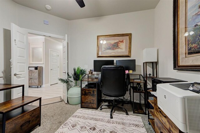 office area with ceiling fan