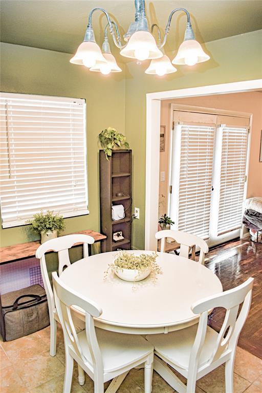 dining room with a chandelier