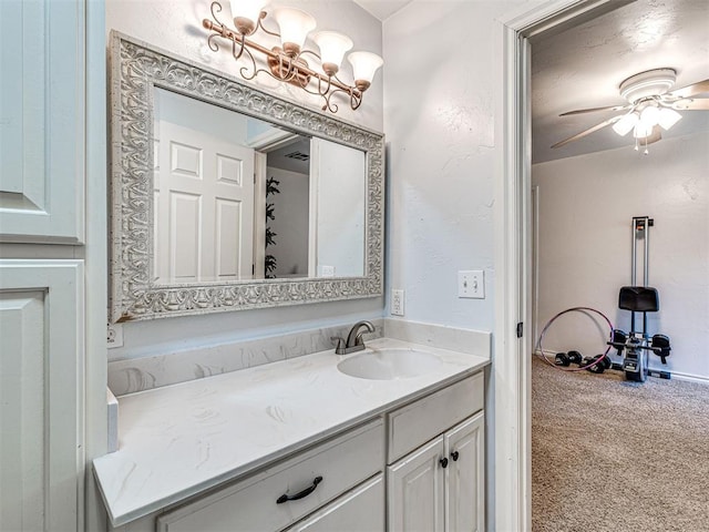 bathroom featuring vanity and ceiling fan