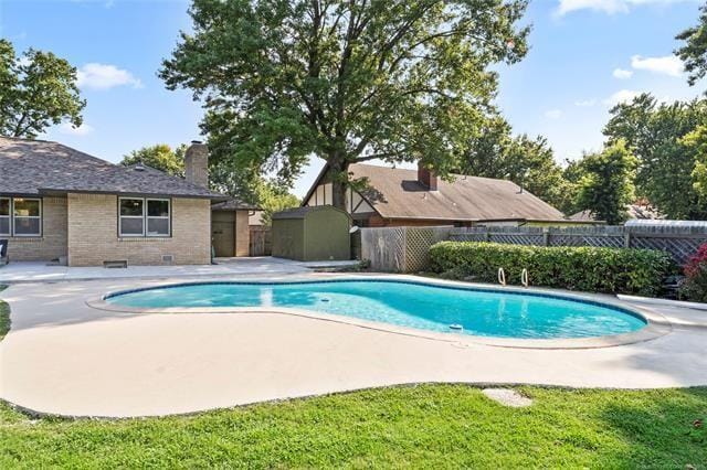 view of swimming pool featuring a patio area, a fenced in pool, and a fenced backyard