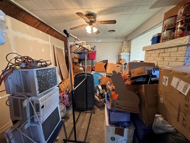 storage room featuring a ceiling fan