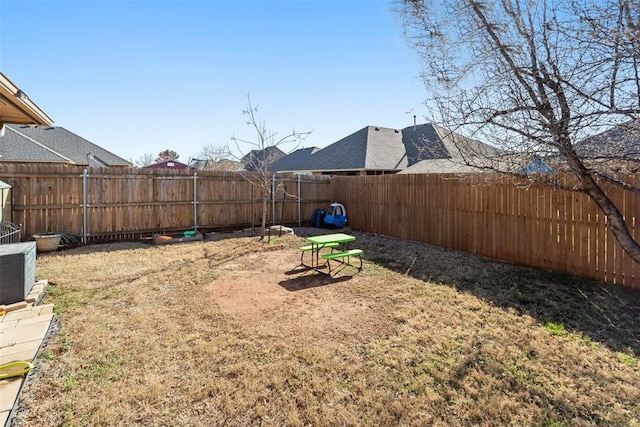 view of yard with a fenced backyard