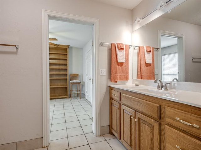 bathroom with vanity and tile patterned floors