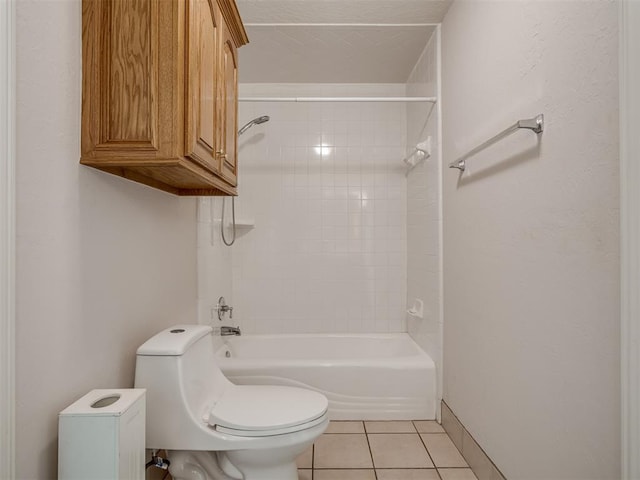 bathroom with shower / bath combination, baseboards, toilet, and tile patterned flooring