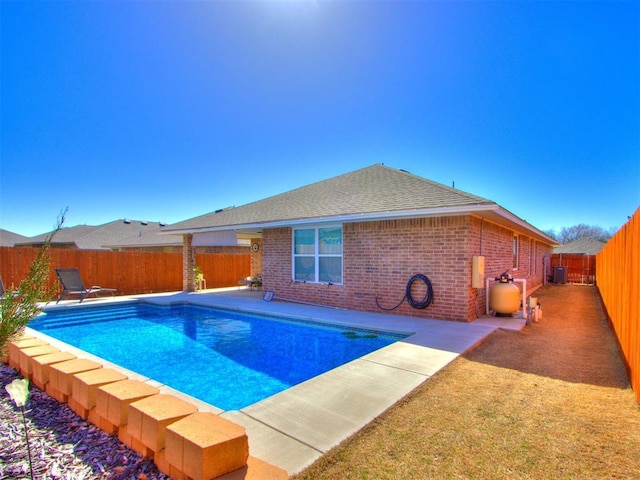 view of swimming pool with a fenced in pool, a patio, and a fenced backyard