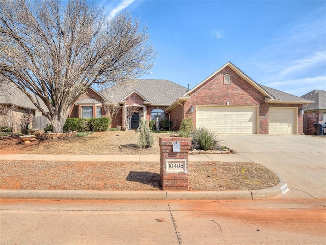10408 Bishops Gate, Oklahoma City, OK 73162 - ranch-style house with an attached garage, concrete driveway, and brick siding