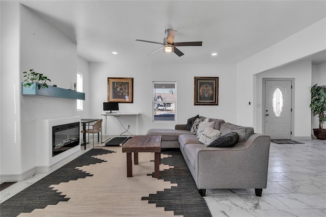 1612 N Klein Ave, Oklahoma City, OK 73106 - living room featuring recessed lighting, plenty of natural light, and a glass covered fireplace