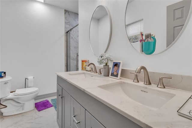 1612 N Klein Ave, Oklahoma City, OK 73106 - bathroom with marble finish floor, a stall shower, toilet, and a sink