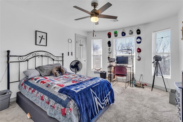 1612 N Klein Ave, Oklahoma City, OK 73106 - bedroom featuring visible vents, baseboards, a ceiling fan, and carpet flooring