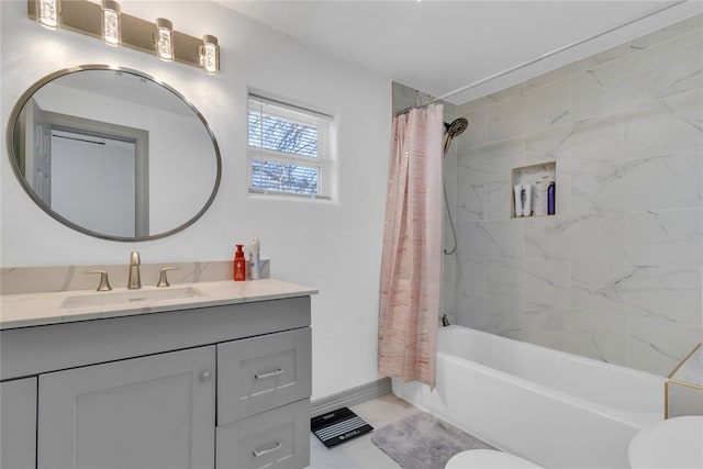1612 N Klein Ave, Oklahoma City, OK 73106 - full bathroom featuring vanity, toilet, shower / bath combo with shower curtain, and baseboards