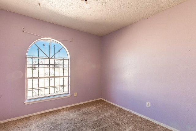 unfurnished room featuring baseboards, a textured ceiling, and carpet