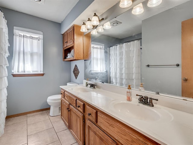 full bathroom featuring a sink, baseboards, toilet, and tile patterned floors