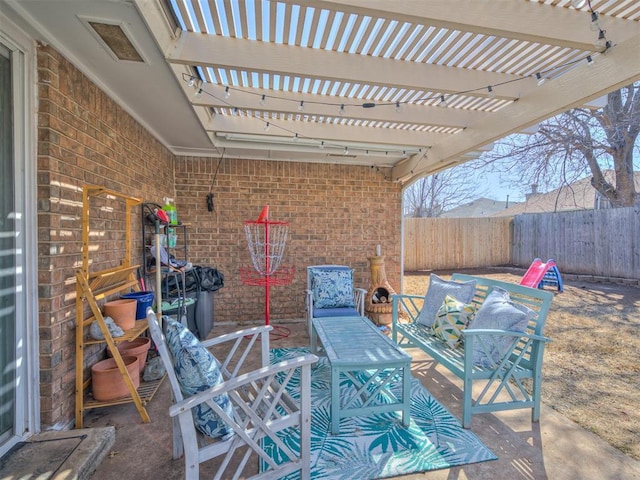 view of patio with a fenced backyard and a pergola