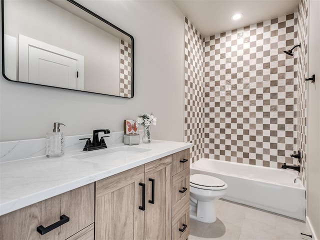 12 S Howard St, Edmond, OK 73003 - bathroom with vanity, recessed lighting, tile patterned flooring, shower / bathing tub combination, and toilet