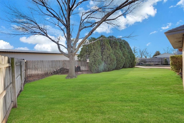 view of yard featuring a fenced backyard