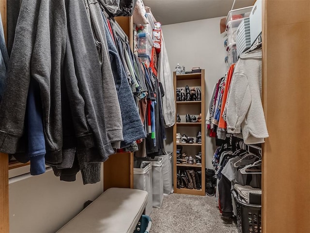 walk in closet with carpet