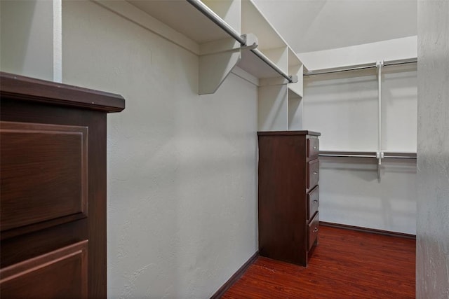 walk in closet featuring dark wood-type flooring