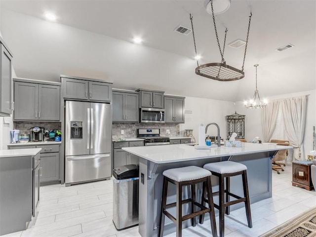 kitchen featuring light countertops, visible vents, appliances with stainless steel finishes, and a sink