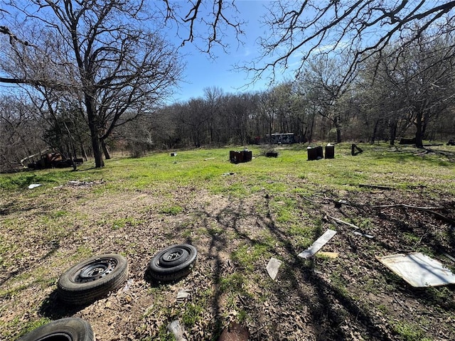 view of yard featuring a view of trees