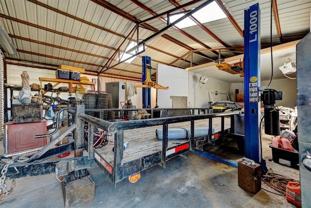 garage with metal wall