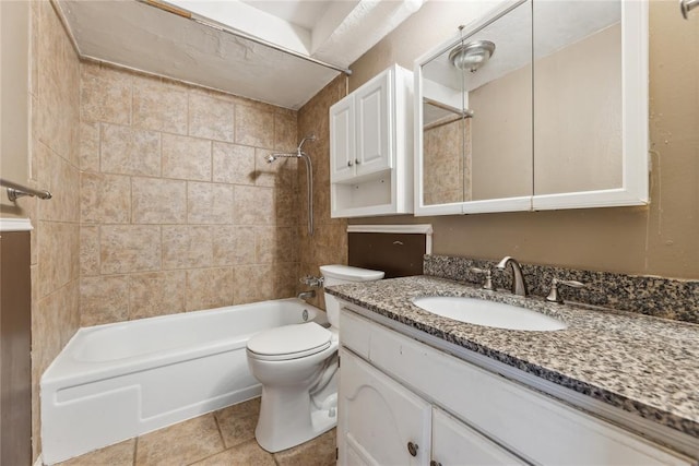 full bathroom featuring vanity,  shower combination, toilet, and tile patterned floors