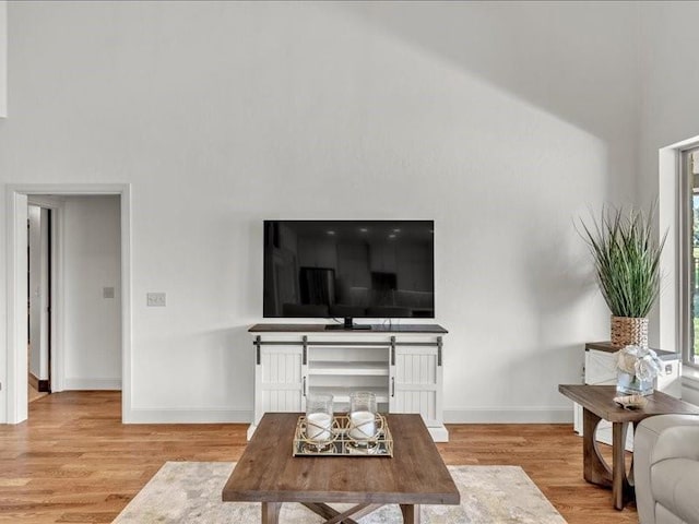living room with baseboards and wood finished floors