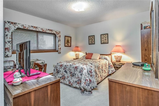 bedroom with carpet flooring and a textured ceiling