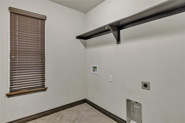 laundry room with washer hookup, laundry area, baseboards, and hookup for an electric dryer