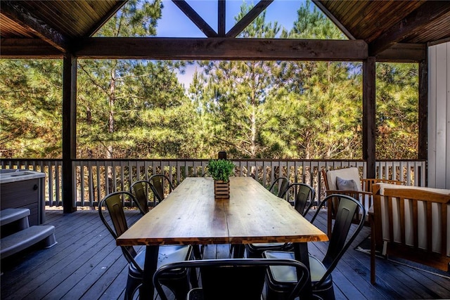 wooden deck with outdoor dining area