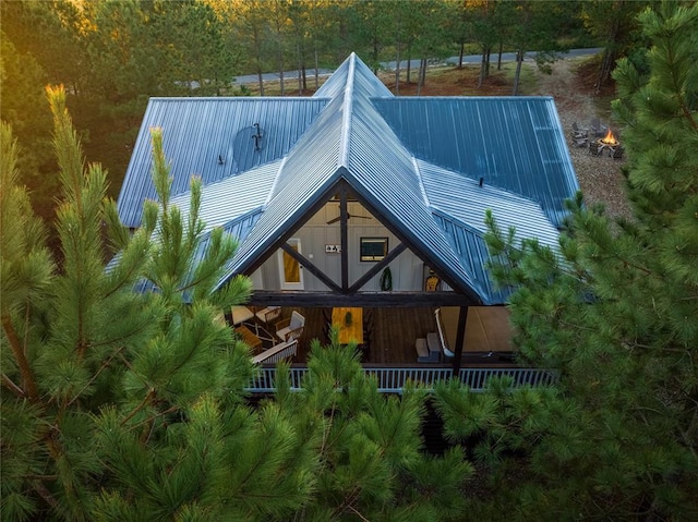 exterior space with metal roof