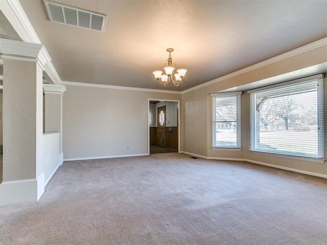 5700 N Billen Ave, Oklahoma City, OK 73112 - empty room featuring carpet flooring, visible vents, and a chandelier