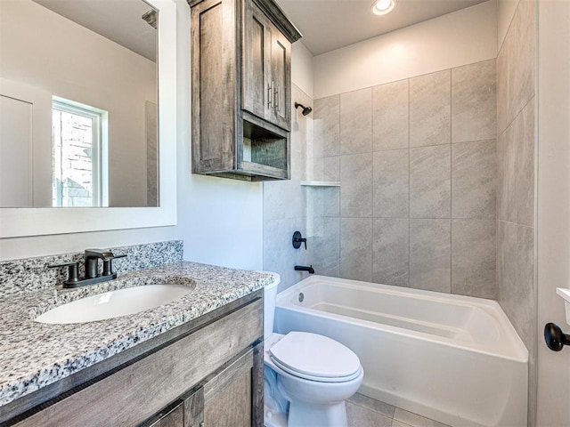 full bathroom with shower / tub combination, vanity, and toilet