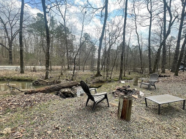 view of yard featuring a fire pit and a detached carport