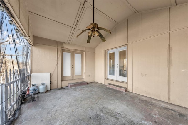 view of patio / terrace with french doors and a ceiling fan