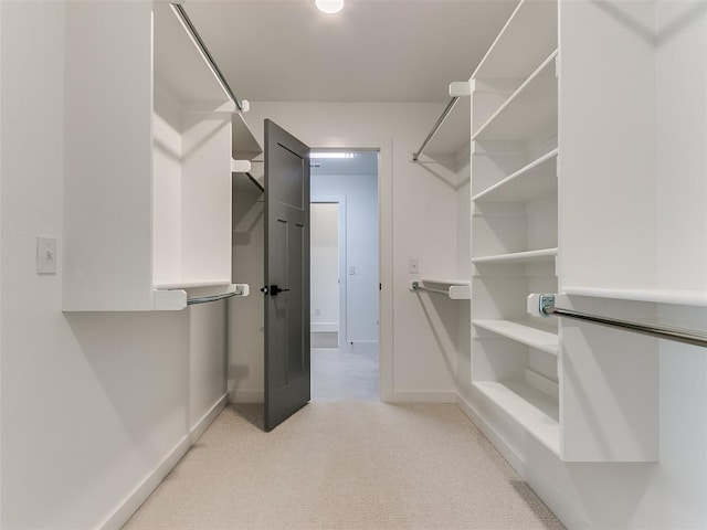 spacious closet featuring light carpet